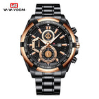 VA VOOM Mens Military Style Quartz Watch Fashion Rose Gold 46mm Large Dial Sports Leather Casual Mens Gift