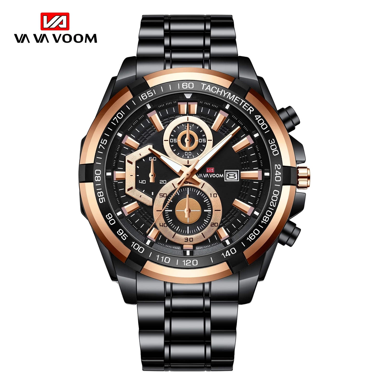 VA VOOM Mens Military Style Quartz Watch Fashion Rose Gold 46mm Large Dial Sports Leather Casual Mens Gift