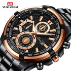 VA VOOM Mens Military Style Quartz Watch Fashion Rose Gold 46mm Large Dial Sports Leather Casual Mens Gift