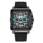 Men Elegent Modern Square Chronograph Watch with Open Skeleton Dial.